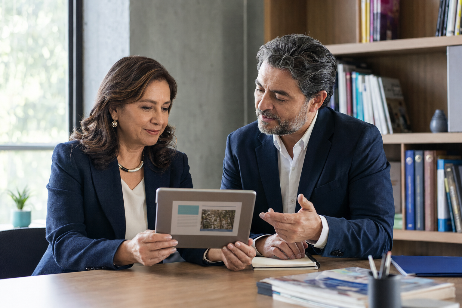 Profesionales de la educación consultando contenidos sobre calidad e ISO 21001